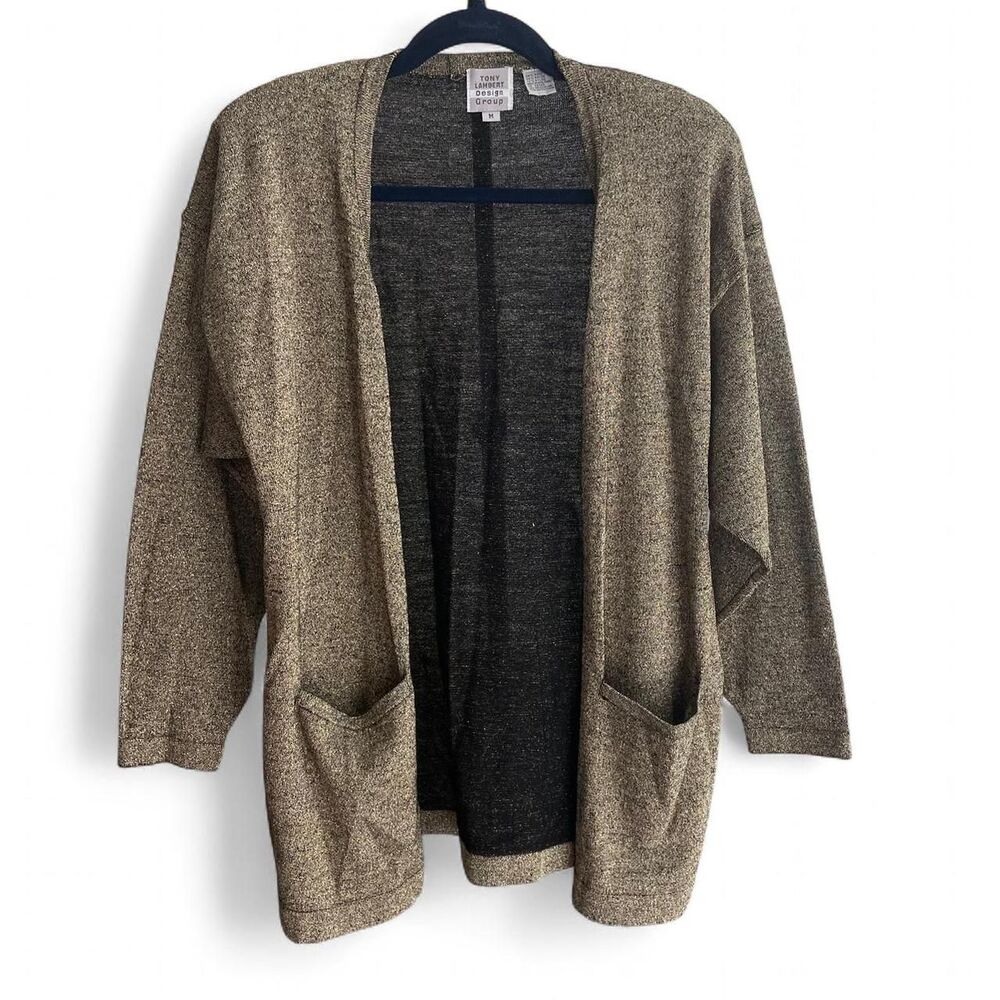 Cream brown lurex Tony Lambert open cardigan size M